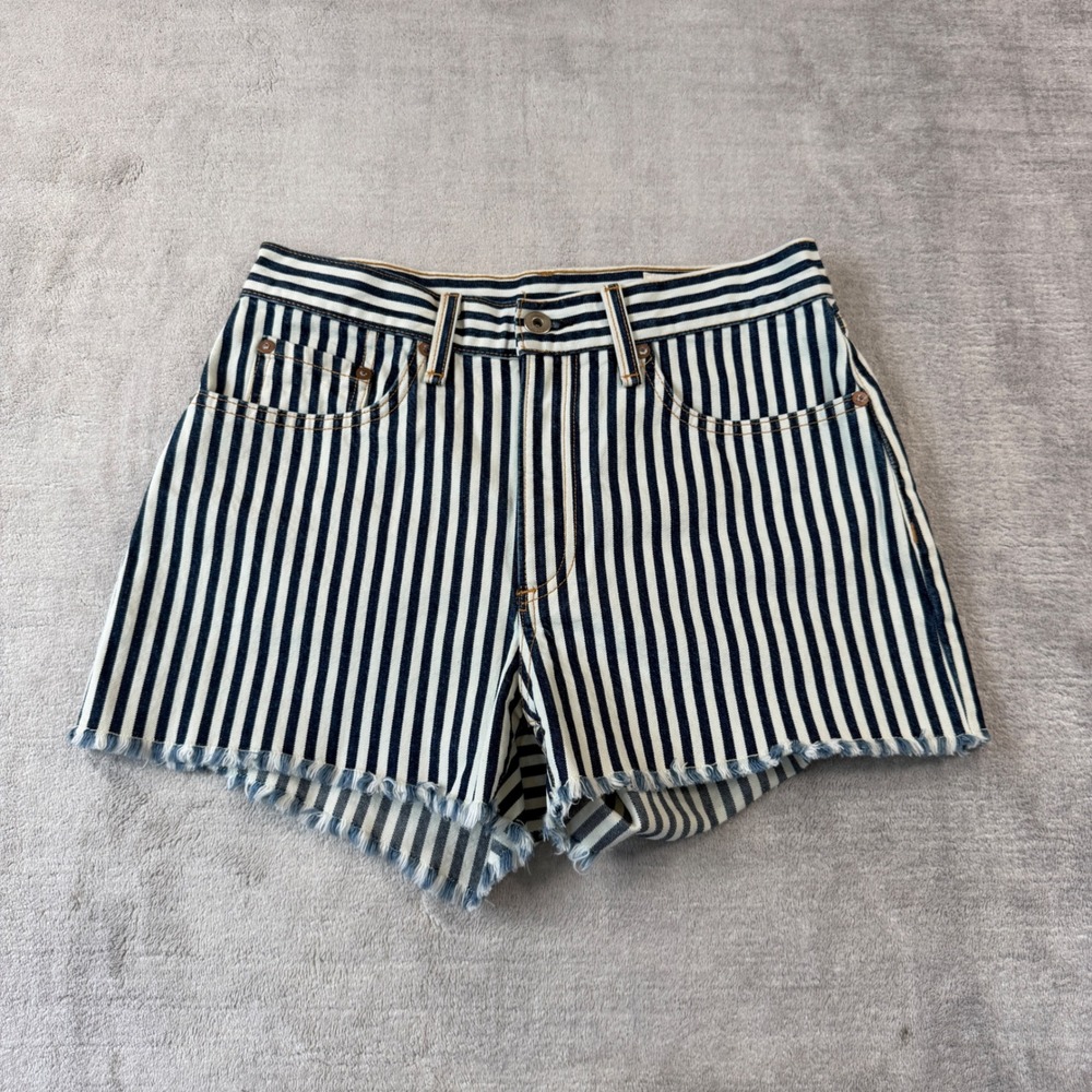 Rag & Bone Denim Shorts Women 26 Indigo Striped Raw Hem High Rise W1953H181INS